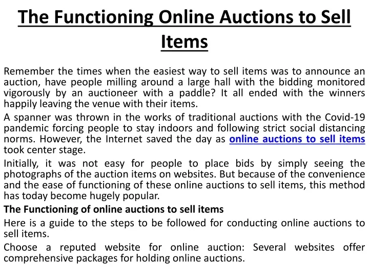 the functioning online auctions to sell items