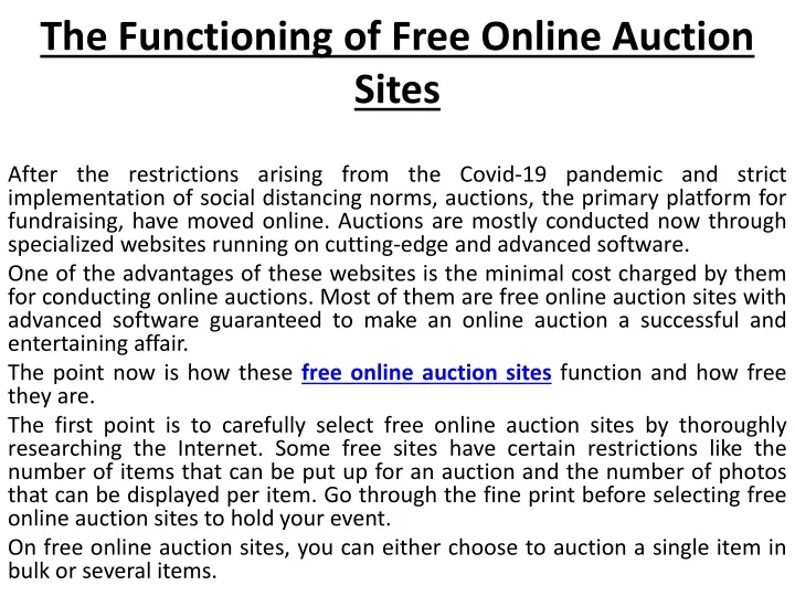 the functioning of free online auction sites
