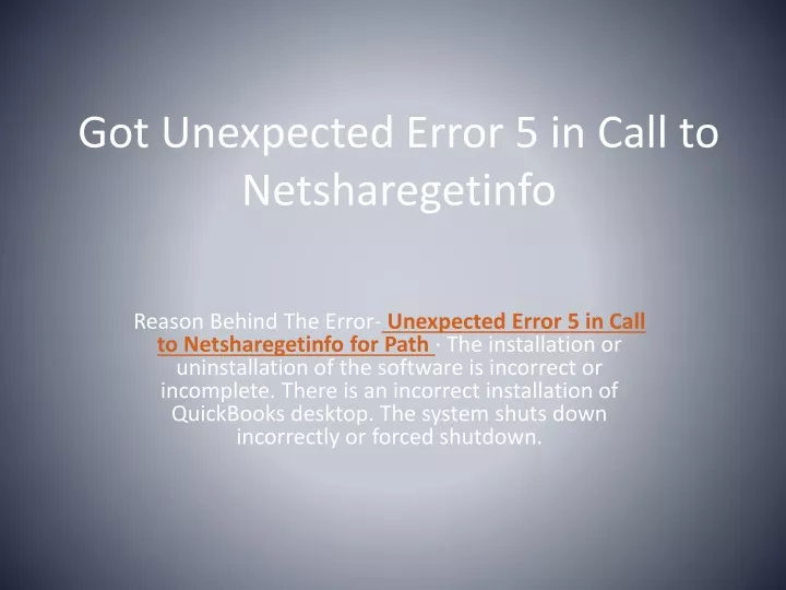 got unexpected error 5 in call to netsharegetinfo