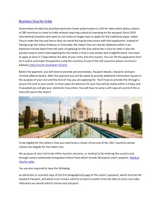 Business Visa for India