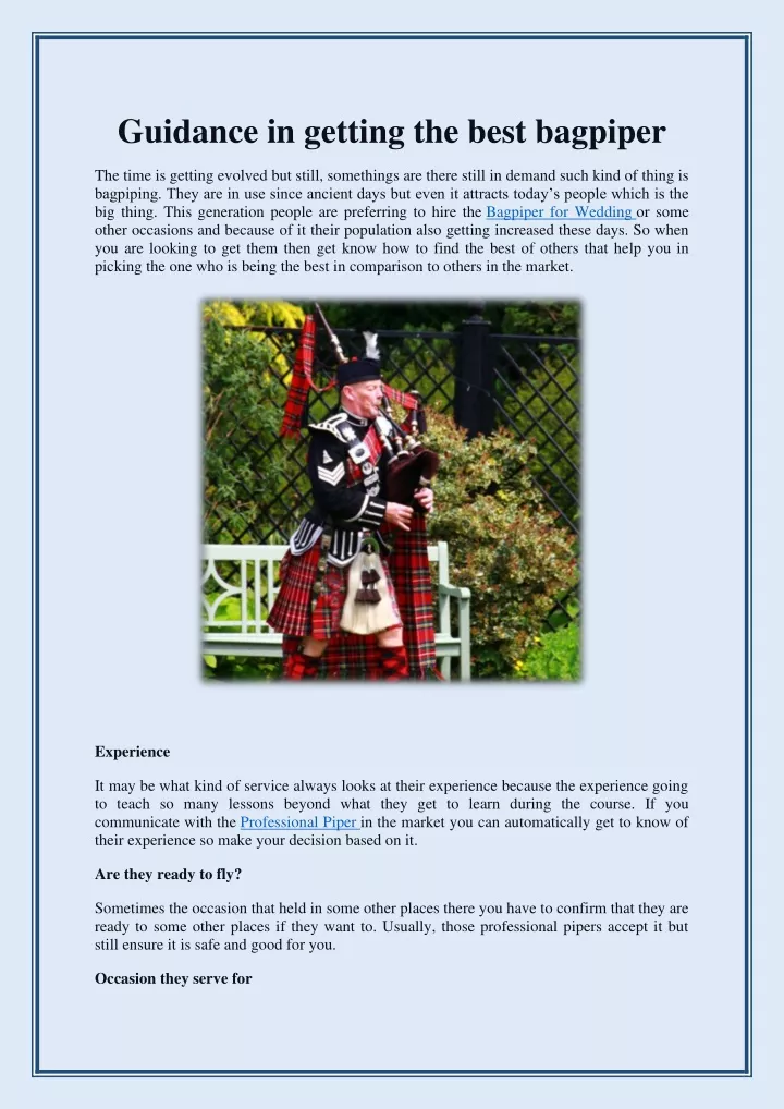 guidance in getting the best bagpiper