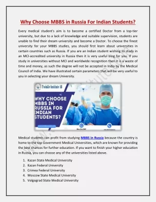 Why Choose MBBS in Russia For Indian Students