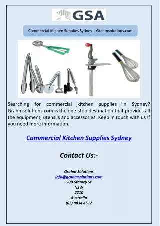 Commercial Kitchen Supplies Sydney | Grahmsolutions.com