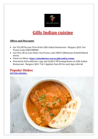 5% Off - Gillz Indian Restaurant Bargara Delivery, QLD
