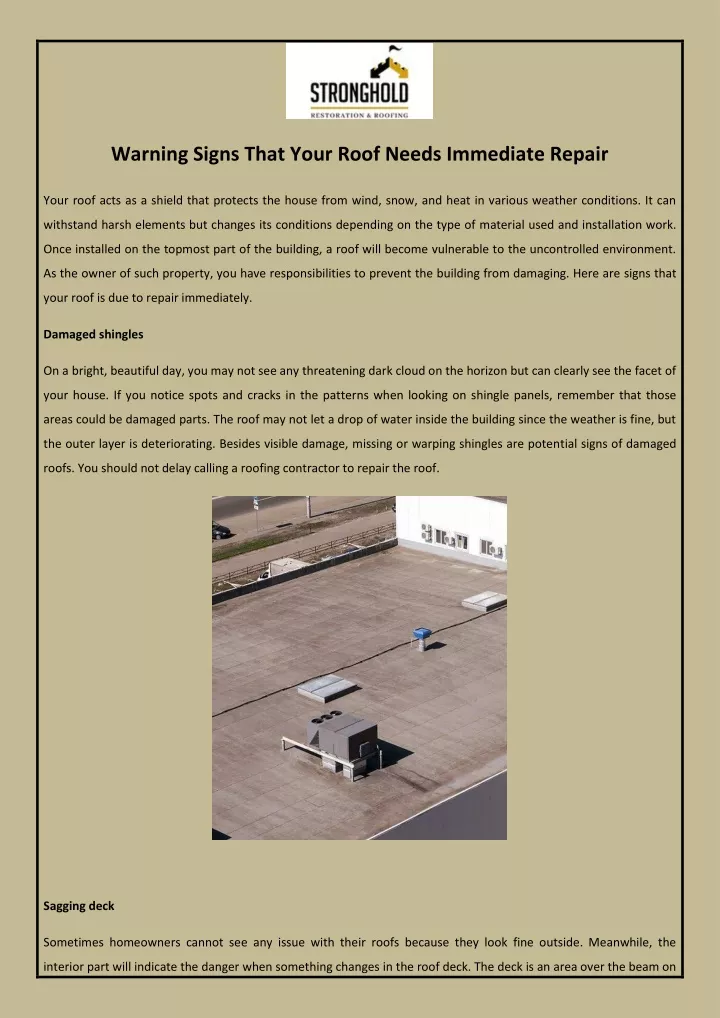 warning signs that your roof needs immediate