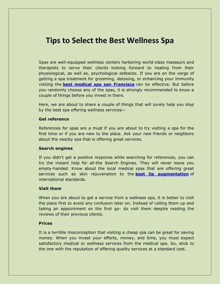 tips to select the best wellness spa