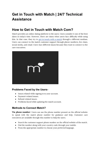 How to Get in Touch with Match