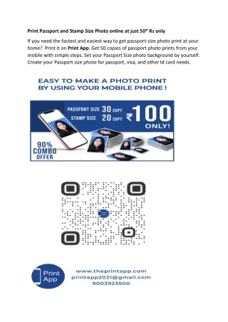 Print Passport and Stamp Size Photo online at just 50 rs only