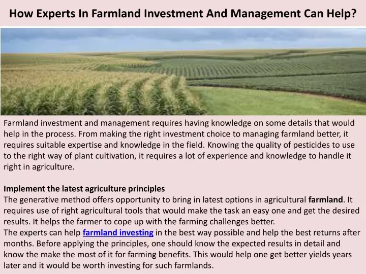 how experts in farmland investment and management can help