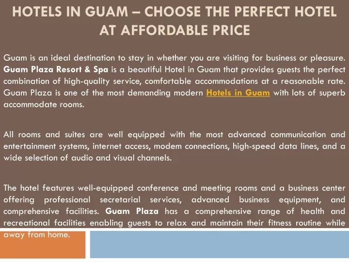 hotels in guam choose the perfect hotel at affordable price