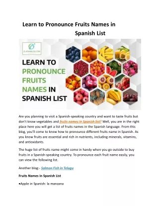 Learn to Pronounce Fruits Names in Spanish List