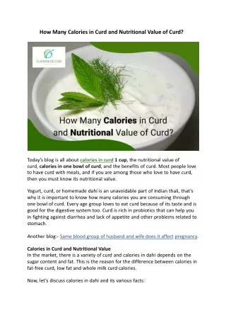 How Many Calories in Curd and Nutritional Value of Curd?