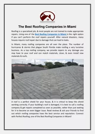 The Best Roofing Companies in Miami