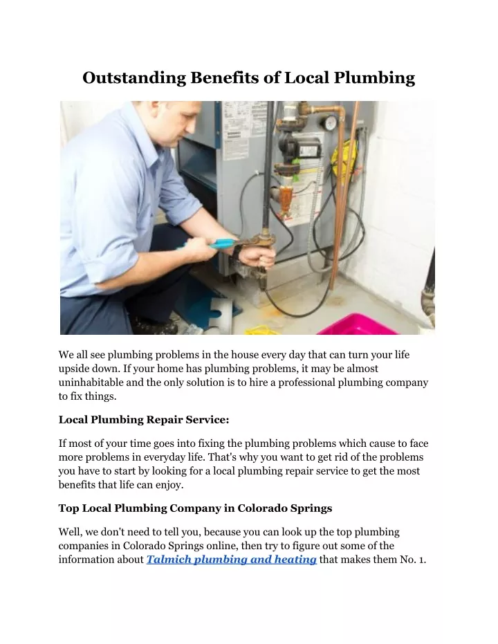 outstanding benefits of local plumbing