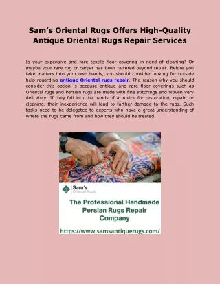 Sam’s Oriental Rugs Offers High-Quality Antique Oriental Rugs Repair Services