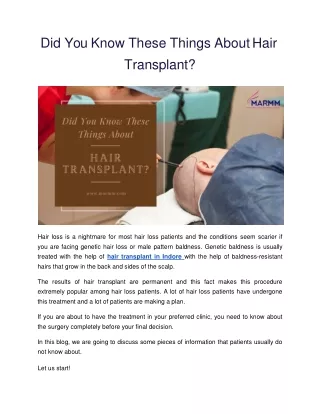 Did You Know These Things About Hair Transplant