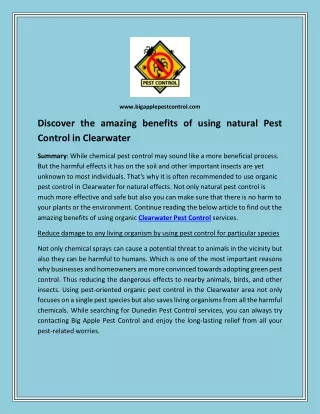 Discover the amazing benefits of using natural Pest Control in Clearwater