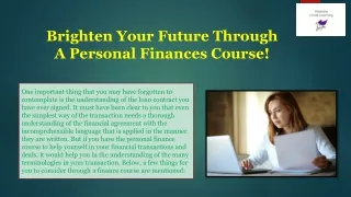 Brighten Your Future through a Personal Finances Course