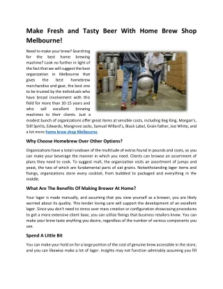 Home Brew Shop Melbourne