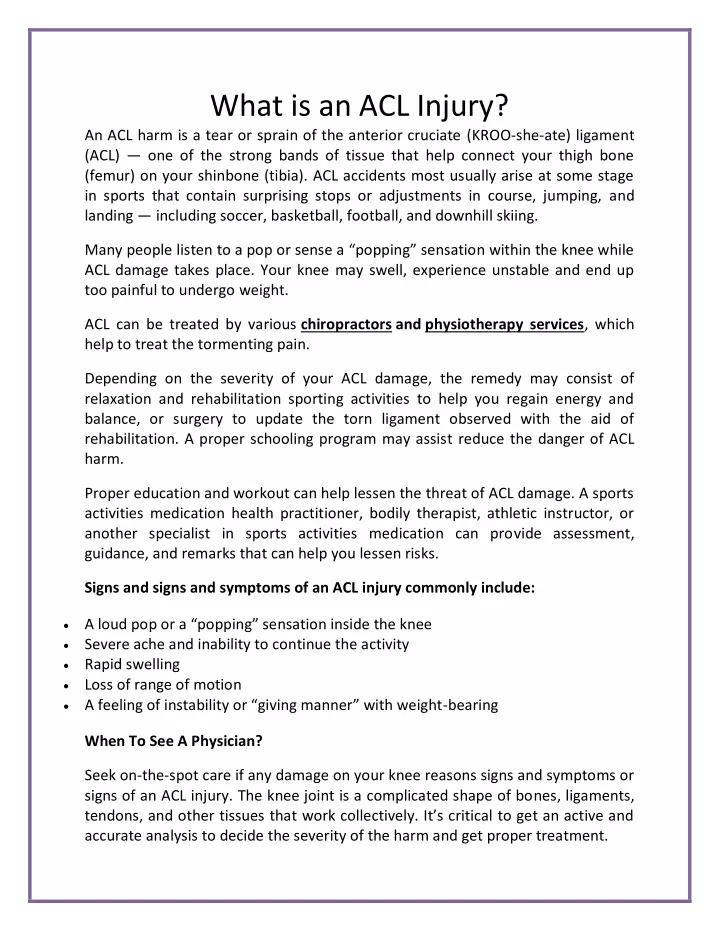 what is an acl injury an acl harm is a tear