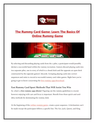 The Rummy Card Game: Learn The Basics Of Online Rummy Game