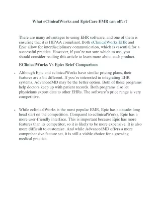 what eclinicalworks and epiccare emr can offer
