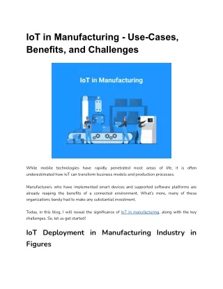 IoT in Manufacturing - Use-Cases, Benefits, and Challenges