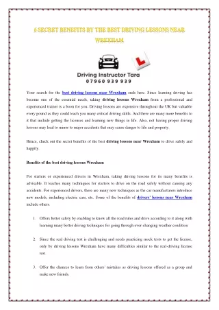 6 secret benefits by the best driving lessons near Wrexham