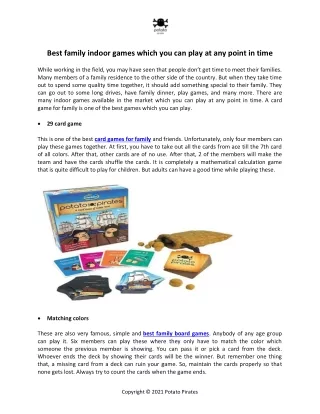 Best family indoor games which you can play at any point in time
