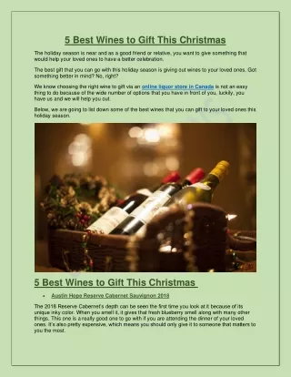 Online Liquor Store Canada | 5 Best Wines to Gift This Christmas