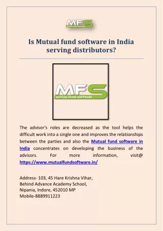 is mutual fund software in india serving