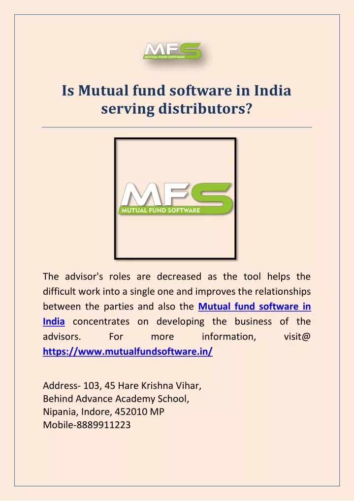 is mutual fund software in india serving