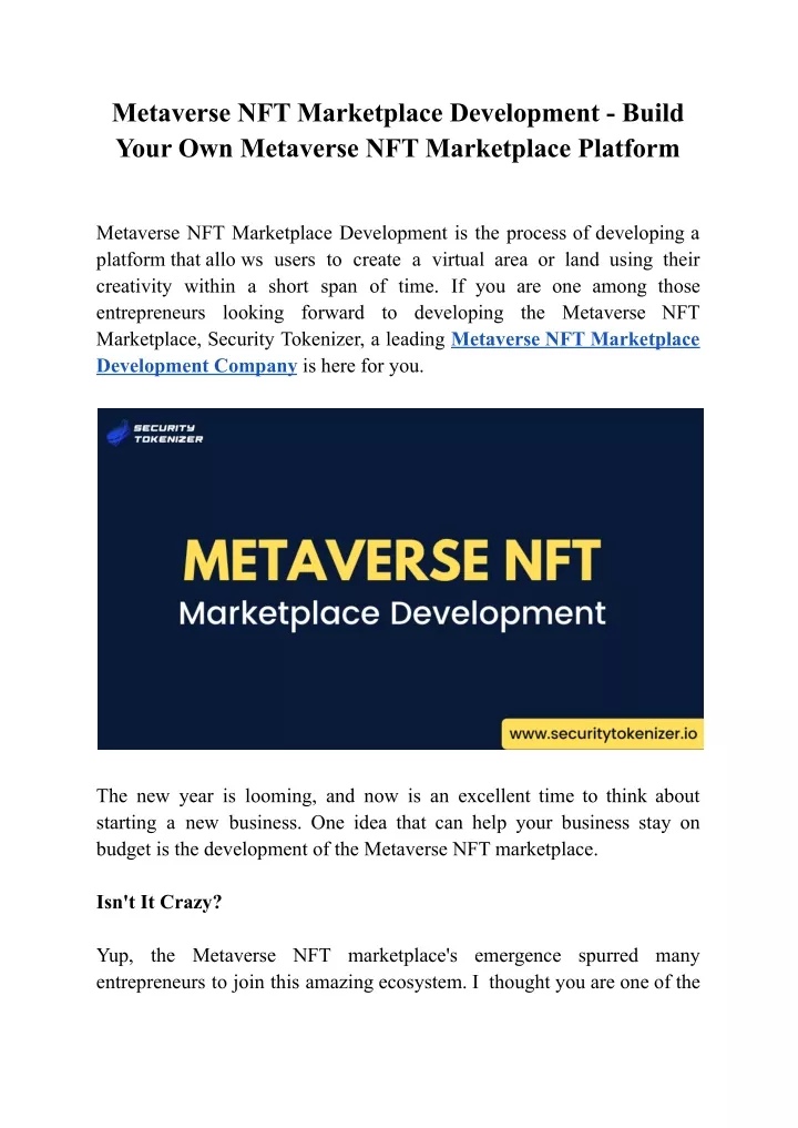 metaverse nft marketplace development build your