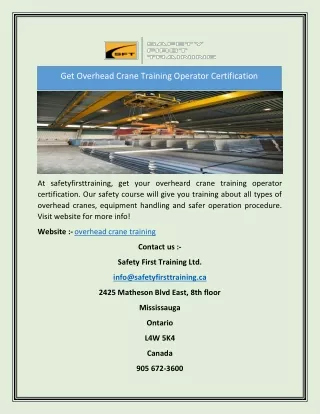 get overhead crane training operator certification