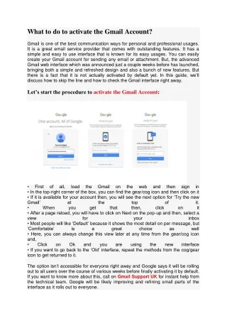 What to do to activate the Gmail Account?