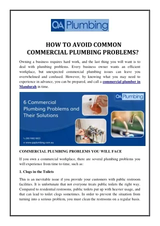 how to avoid common commercial plumbing problems