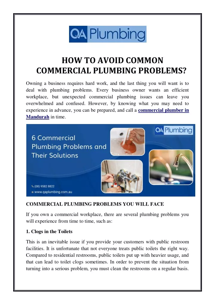 how to avoid common commercial plumbing problems