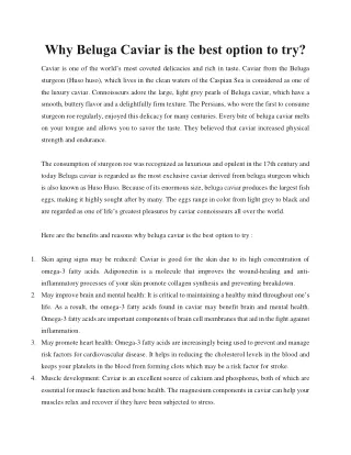Why Beluga Caviar is the best option to