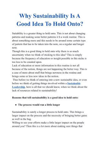 Why Sustainability Is A Good Idea To Hold Onto?
