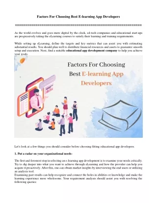 factors for choosing best e learning