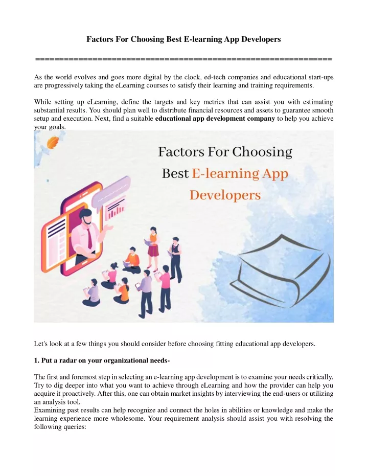 factors for choosing best e learning