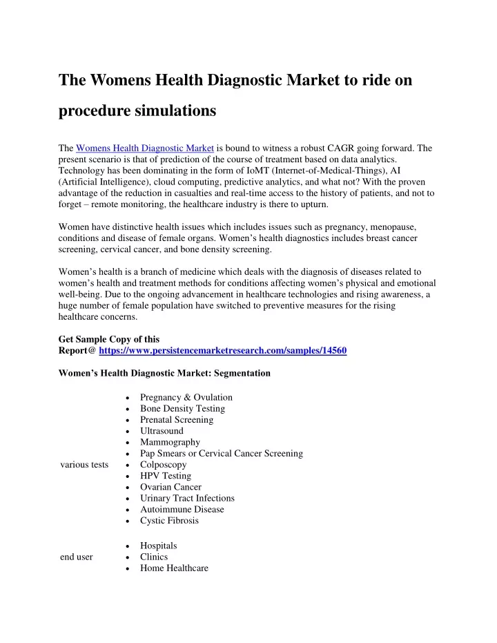 the womens health diagnostic market to ride on