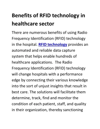 Benefits of RFID technology in healthcare sector