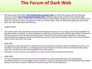 the forum of dark web