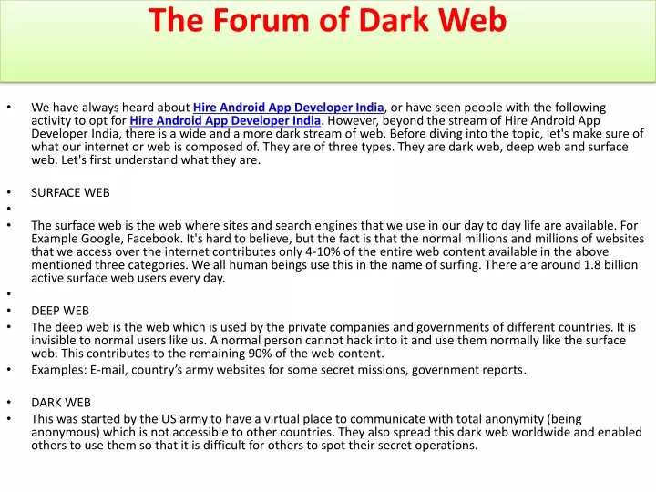 the forum of dark web