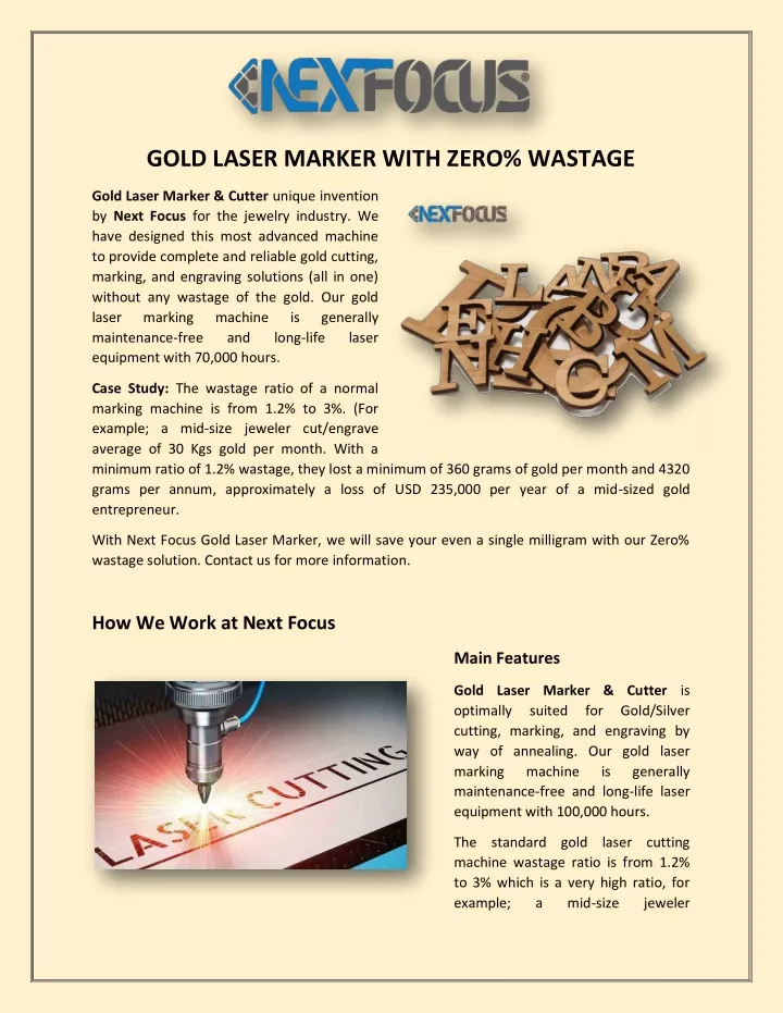gold laser marker with zero wastage