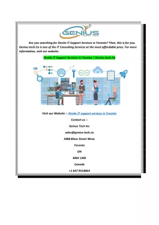 Onsite IT Support Services in Toronto  Genius-tech.Ca