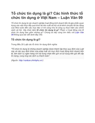 Tổ chức tín dụng là gì? Các hình thức tổ chức tín dụng ở Việt Nam – Luận Văn 99