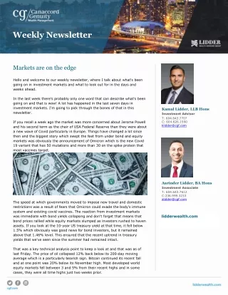 Kamal Lidder weekly newletter tells Markets are on the Edge