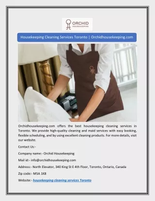 Housekeeping Cleaning Services Toronto | Orchidhousekeeping.com